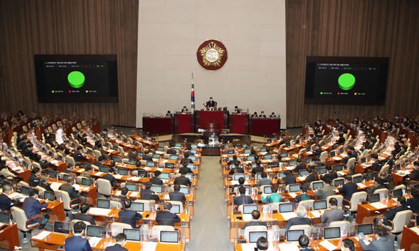 24일 서울 여의도 국회에서 열린 본회의에서 스토킹범죄의 처벌 등에 관한 법률안 의결되고 있다. 연합뉴스