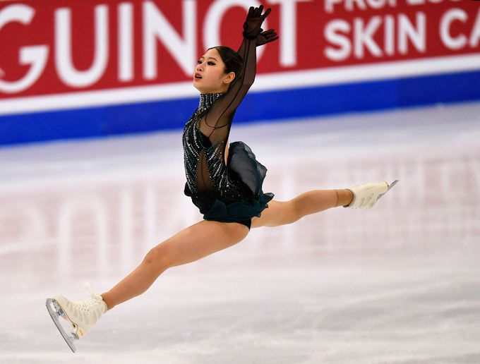 이해인이 27일 스웨덴 스톡홀름에서 열린 2021 ISU 피겨스케이팅 세계선수권대회 여자 싱글 프리스케이팅에서 연기를 펼치고 있다. 스톡홀름=AP뉴시스