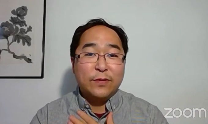 화상회의에서 인종차별 경험 소개하는 앤디 김 의원. 연합뉴스