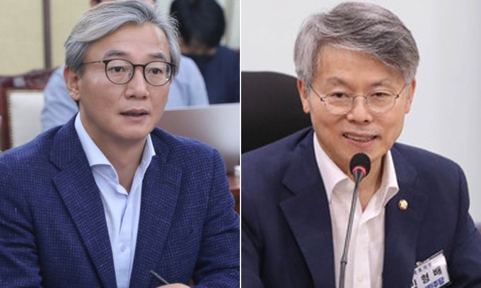 더불어민주당 전재수 의원(왼쪽)과 민형배 의원. 뉴스1·뉴시스