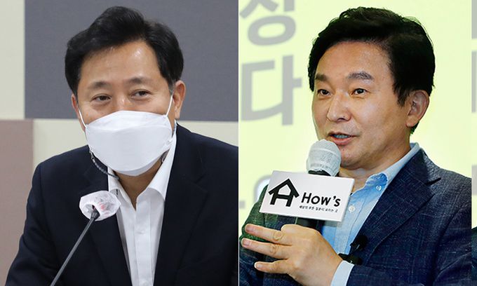 오세훈 서울시장(왼쪽), 원희룡 제주도지사. 연합뉴스