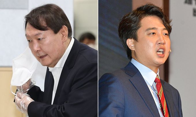윤석열 전 검찰총장(왼쪽), 국민의힘 이준석 전 최고위원. 연합뉴스