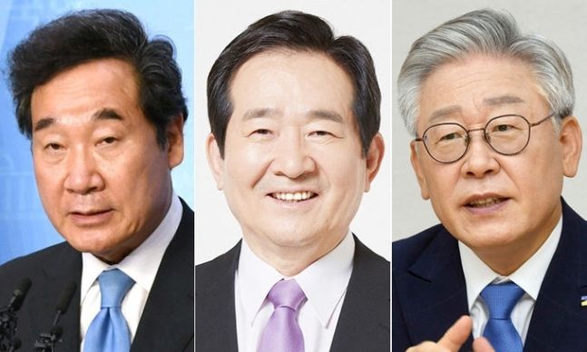 (왼쪽부터) 이낙연 더불어민주당 전 대표, 정세균 전 국무총리, 이재명 경기지사