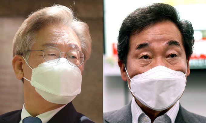 이재명 경기도지사(왼쪽)와 이낙연 전 더불어민주당 대표