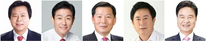 국민의힘이 24일 국민권익위 조사에서 부동산 불법 소유·거래 의혹이 제기된 의원 12명의 명단을 공개한 가운데 강기윤(왼쪽부터), 이주환, 이철규, 정찬민, 최춘식 의원에 대해 탈당요구 처분을 내렸다. 연합뉴스