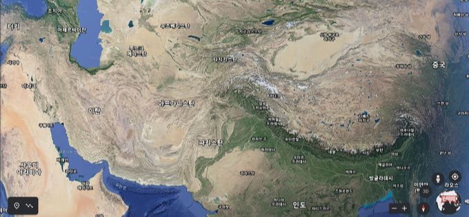 아프가니스탄과 주변국. 구글어스 캡처