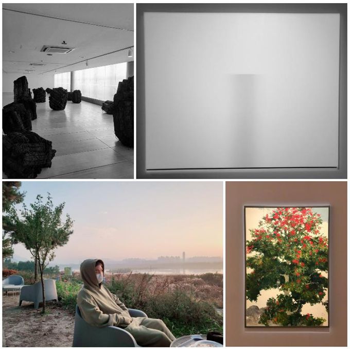 방탄소년단 공식 트위터에 올라온 이배 작가(왼쪽 위 시계방향), 이동엽 작가, 강요배 작가의 작품 사진. 트위터 캡처