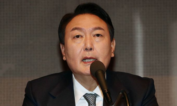 윤석열 대선 후보가 지난 14일 서울 중구 프레스센터에서 열린 관훈클럽 초청 토론회에서 발언하고 있다. 국회사진기자단