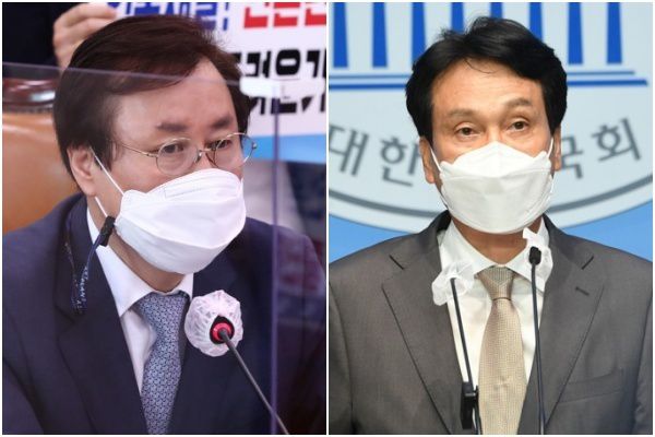 국회 교육위원회 소속 도종환 더불어민주당 의원(왼쪽), 같은 당 안민석 의원. 연합뉴스