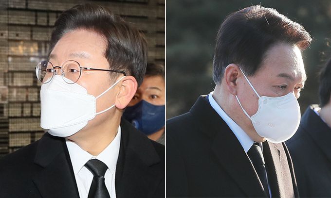 이재명 더불어민주당 대선 후보(왼쪽), 윤석열 국민의힘 대선 후보. 연합뉴스