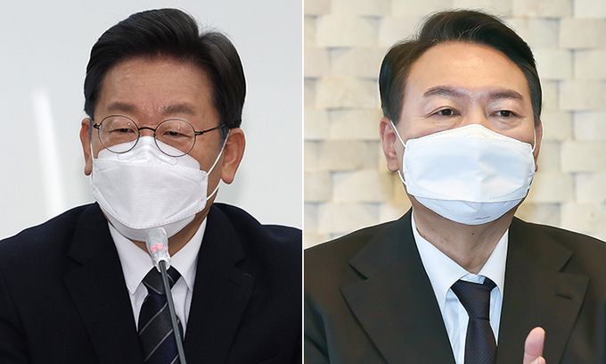 더불어민주당 이재명(왼쪽), 국민의힘 윤석열 대선 후보. 연합뉴스