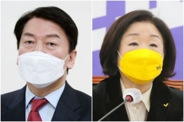 안철수 국민의당 대선 후보(왼쪽), 심상정 정의당 대선 후보. 연합뉴스