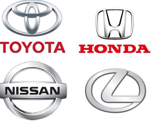 일본차 로고 도요타, 혼다, 렉서스, 닛산. 닛산과 인피니티는 한국시장에서 철수했다. 각 회사 제공