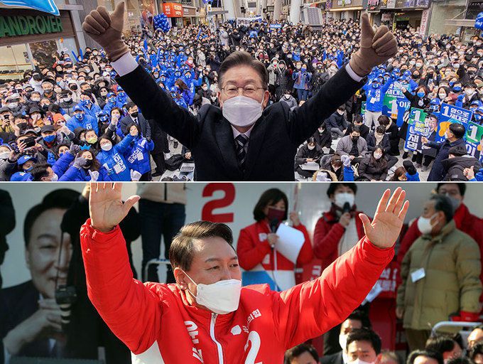더불어민주당 이재명 대선 후보(위쪽)와 국민의힘 윤석열 대선 후보. 공동취재