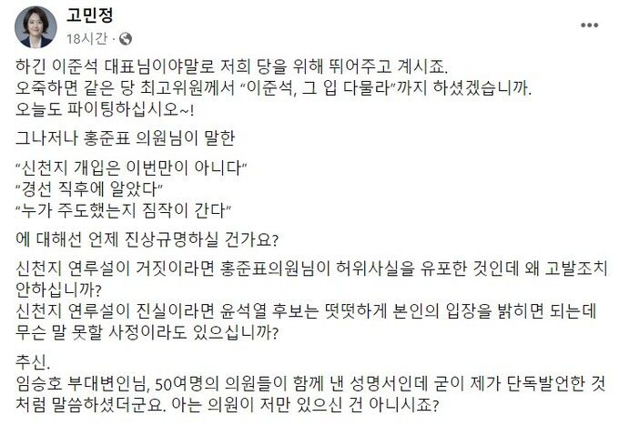 더불어민주당 고민정 의원 페이스북 캡처