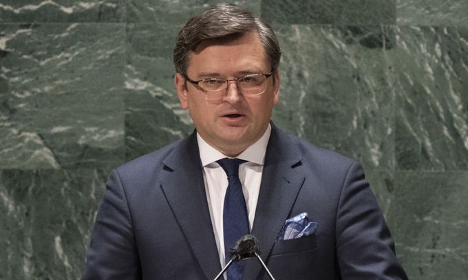 드미트로 쿨레바 우크라이나 외무장관이 23일(현지시간) 유엔본부 총회장에서 연설을 하고 있다. AP연합뉴스