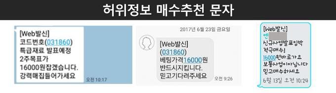N사 관련 허위정보 매수추천 문자. 더불어민주당 제공