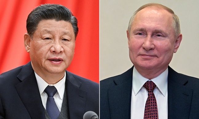 시진핑 중국 국가주석(왼쪽), 블라디미르 푸틴 러시아 대통령. AP·신화뉴시스