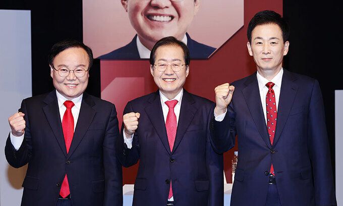 (왼쪽부터) 김재원 전 최고위원, 홍준표 의원, 유영하 변호사. 연합뉴스