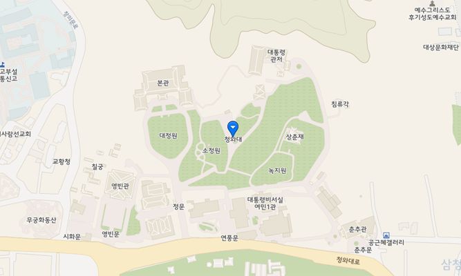 11일 국토교통부 공간정보 오픈 플랫폼 ‘브이월드’에 청와대 주변 일원의 위치가 상세히 나타나있다. 브이월드 캡처