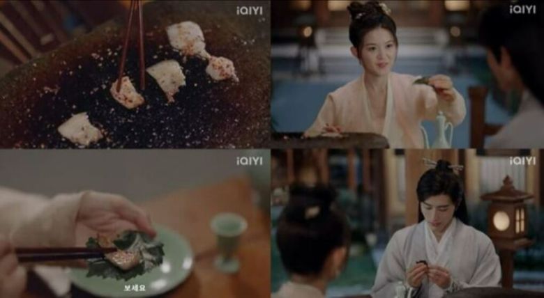 중국 온라인동영상서비스(OTT) 아이치이에서 방영한 웹 드라마 ‘야불기적천세대인’에 등장하는 삼겹살 시식 장면. 온라인 커뮤니티 제공