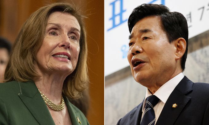낸시 펠로시 미국 하원의장과 김진표 국회의장.