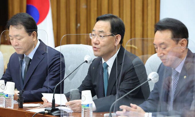 국민의힘 주호영 원내대표가 지난 8일 오전 국회에서 열린 원내대책회의에서 발언하고 있다. 연합뉴스