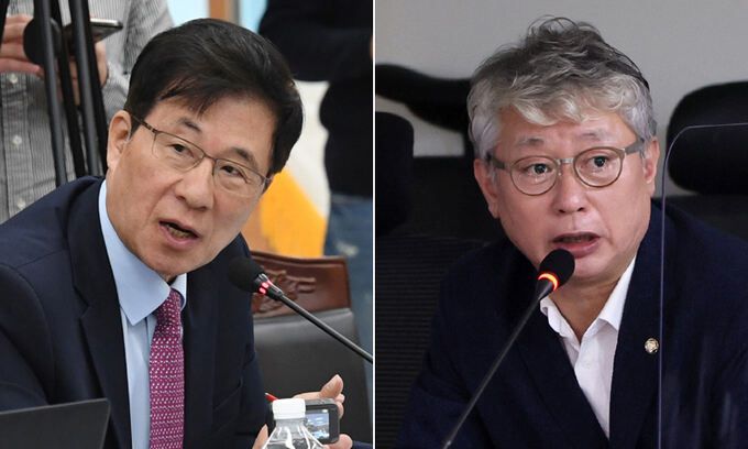 더불어민주당 신경민 의원(왼쪽), 조응천 의원. 뉴시스
