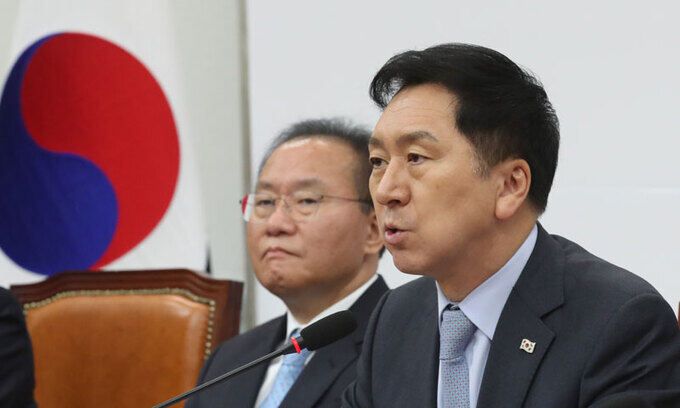 김기현 국민의힘 대표가 지난 11일 오전 서울 여의도 국회에서 열린 최고위원회의에서 발언을 하고 있다. 뉴스1