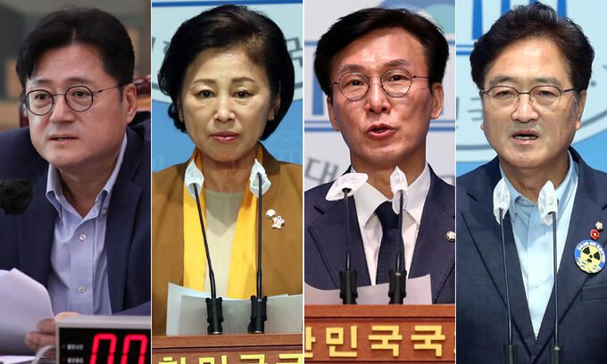 더불어민주당 홍익표 의원(왼쪽부터), 남인순 의원, 김민석 의원, 우원식 의원. 뉴시스