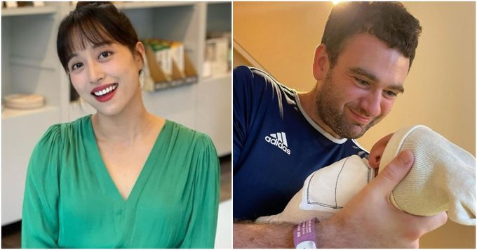 임현주 MBC 아나운서(왼쪽)와 딸을 바라보고 있는 그의 남편 다니엘 튜더. 임현주 인스타그램 캡처