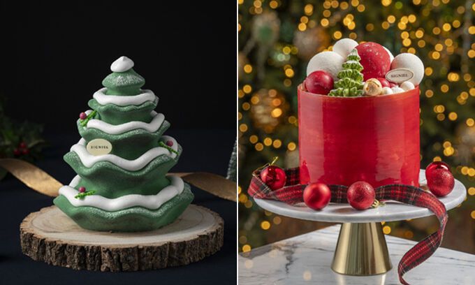 롯데호텔 시그니엘 부산의 ‘크리스마스 트리’와 시그니엘 서울의 ‘크리스마스 오너먼트 박스’.