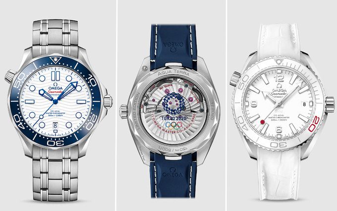 오메가의 '2020 도쿄올림픽' 에디션. 씨마스터 300과 플래닛오션 모델에 도쿄올림픽 디자인을 입혔다.