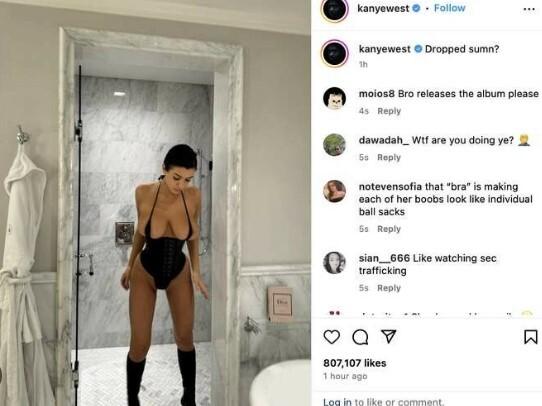 칸예 웨스트가 게재한 비앙카 센소리의 모습/사진=칸예 웨스트 SNS