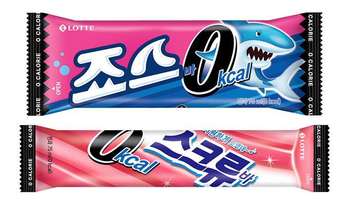 ‘죠스바 0㎉’, 롯데웰푸드의 ‘스크류바 0㎉’. 각 사 제공