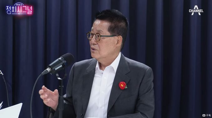 박지원 더불어민주당 전남 해남·완도·진도군 당선인이 22일 오전 채널A ‘정치시그널’에서 발언을 하고 있다. 유튜브 채널 ‘정치시그널’ 영상 캡처