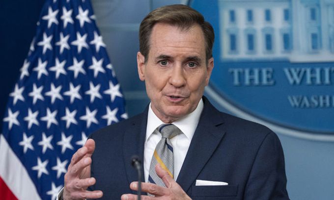 존 커비 미 백악관 국가안보 소통보좌관이 지난 5월 6일(현지시각) 백악관 정례브리핑에서 취재진 질문에 답하고 있다. AP뉴시스