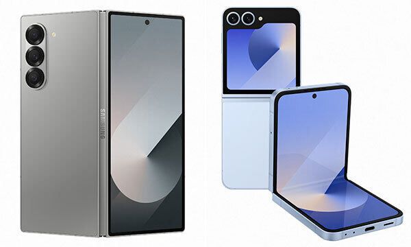 갤럭시Z 폴드6 실버 쉐도우 색상(왼쪽 사진)과 플립6 블루 색상.    삼성전자 제공