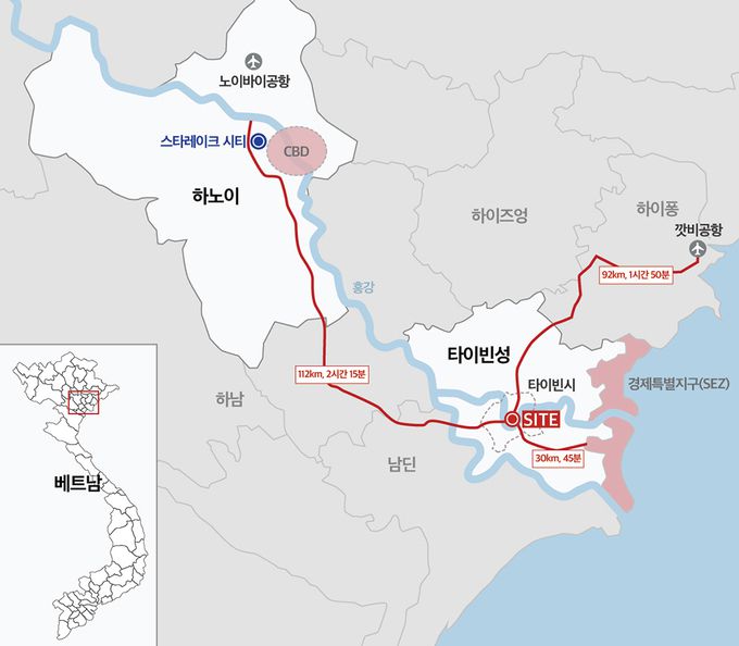 타이빈성 끼엔장신도시 위치도. 대우건설 제공