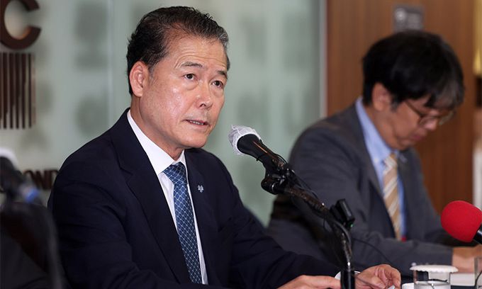 김영호 통일부 장관이 22일 서울 중구 프레스센터에서 외신기자 초청 간담회를 열고 발언하고 있다. 뉴시스