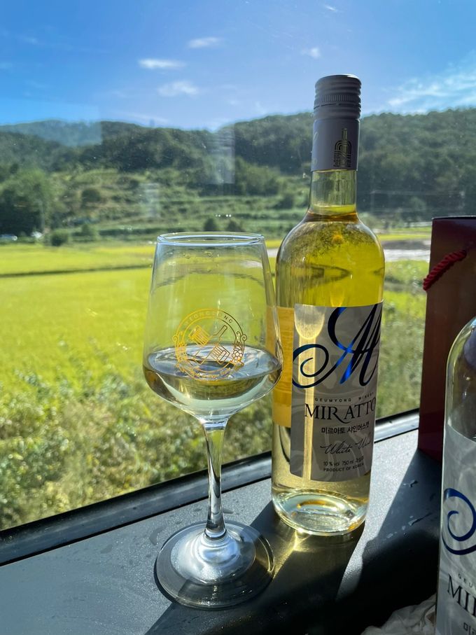 영동국악와인열차에 준비된 샤인머스캣으로 빚은 화이트와인