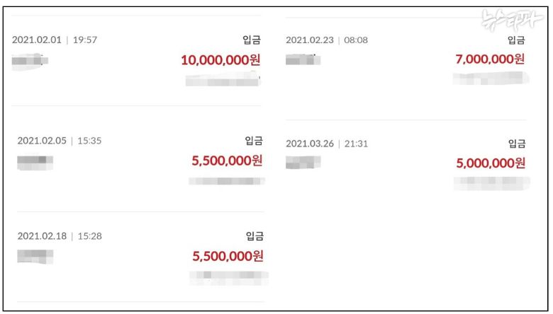 강혜경씨가 오세훈 시장 측근으로부터 받았다며 공개한 3300만원의 입금 내역. 뉴스타파 캡처