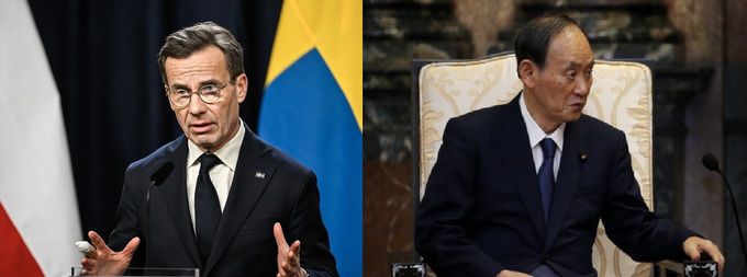 울프 크리스테르손 스웨덴 총리(좌)와 스가 요시히데 전 일본 총리(우). 연합뉴스