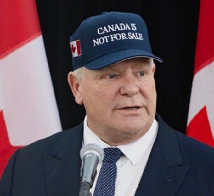 “캐나다는 매물이 아니다”라고 적힌 모자를 쓴 더그 포드 캐나다 온타리오 주총리. 사진 출처 포드 주총리 X