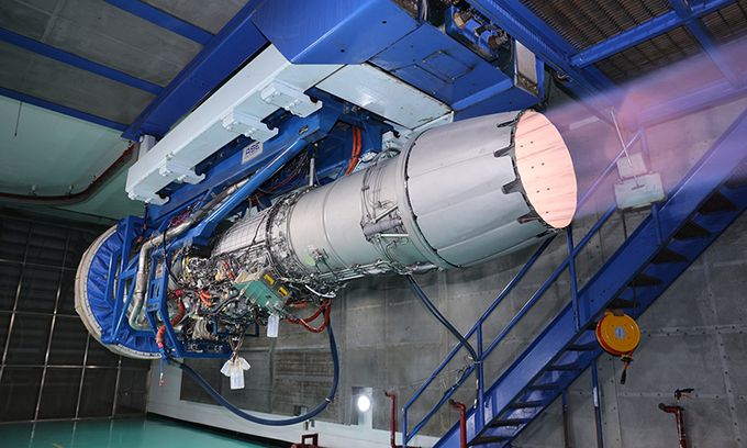 한화에어로스페이스가 생산한 F404 제트엔진의 테스트가 진행되고 있다. 세계일보 자료사진