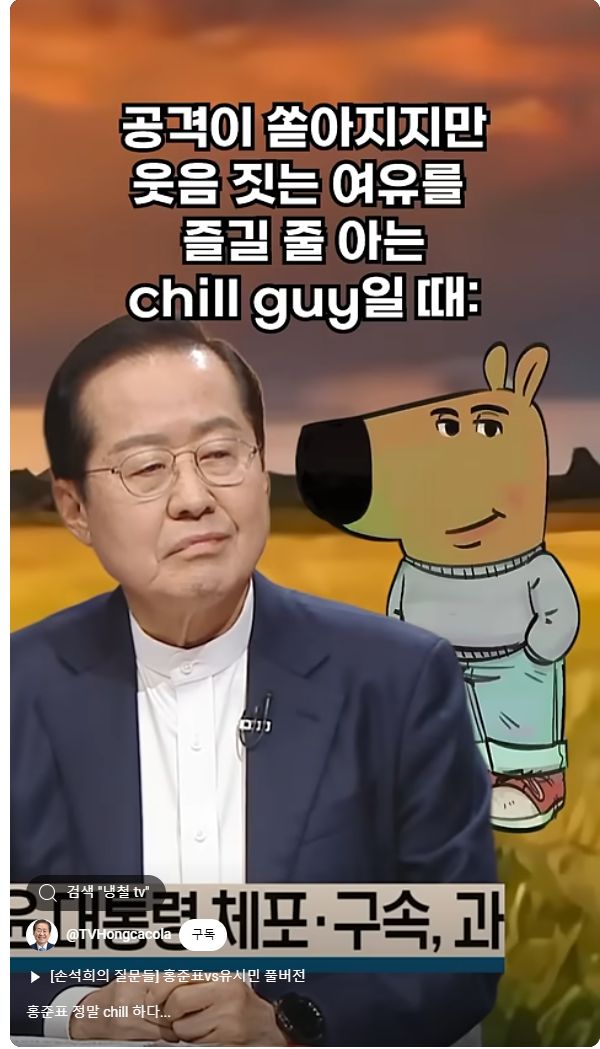 홍준표 대구시장이 칠가이를 활용해 만들어 유튜브에 올린 쇼츠의 한 장면. TV홍카콜라 캡처