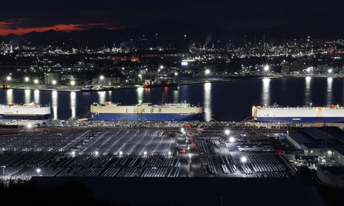 울산 북구 염포동 염포누리전망대에서 바라본 현대자동차 선적장에 수출 자동차들이 가득차 있다. 세계일보 자료사진