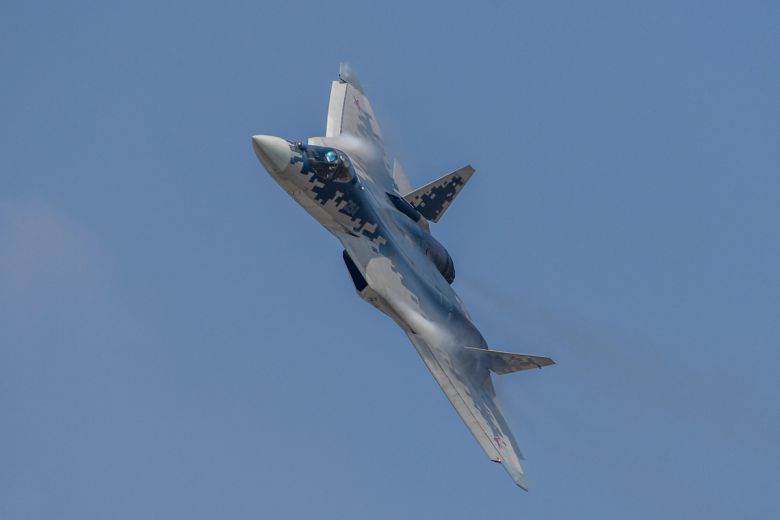 러시아 공군 SU-57 전투기가 시범비행을 하고 있다. 세계일보 자료사진