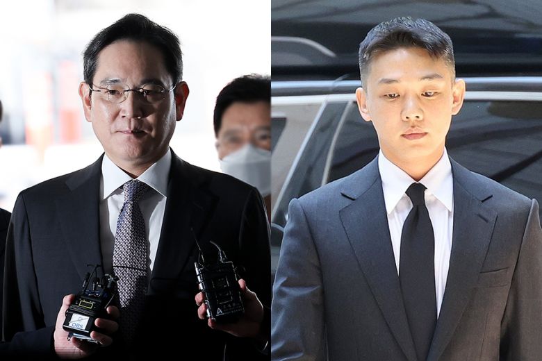 이재용 삼성전자 회장(왼쪽)이 지난해 11월25일 서울 서초구 서울중앙지방법원에서 열린 경영권 불법 승계 의혹 자본시장과금융투자업에관한법률위반등 2심 공판에 출석하고 있다. 같은해 6월18일 배우 유아인이 서울중앙지법에서 열린 마약 투약 혐의 재판에 출석하고 있다. 두 사건 모두 윤석열 대통령 형사 재판을 배당받은 서울중앙지법 지귀연 부장판사가 맡았다. 연합뉴스