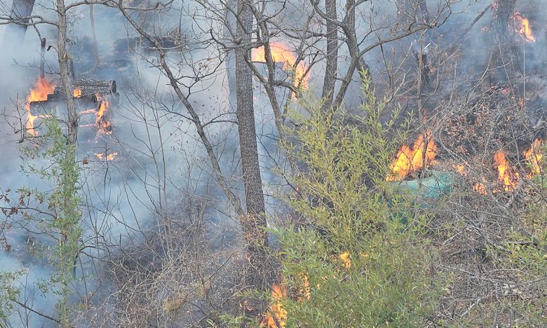26일 울산시 울주군 온양읍이 산불에 영향을 받으며 불타고 있다. 뉴시스